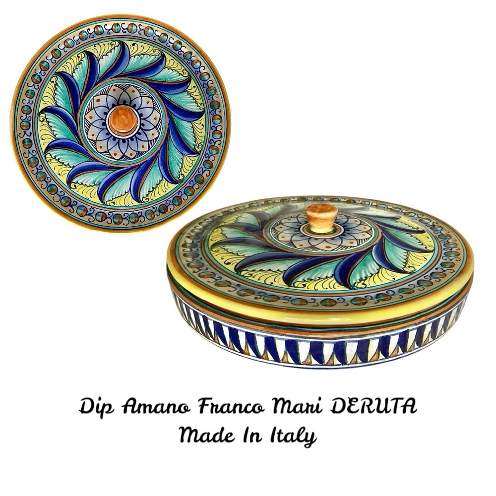 Stunning Vintage Signed Franco Mari DERUTA Bowl w/Matching Lid Made In Italy